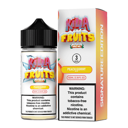 Killa Fruits Signature TFN Series E-Liquid 100mL (Freebase) | Peach Gummy on Ice with packaging
