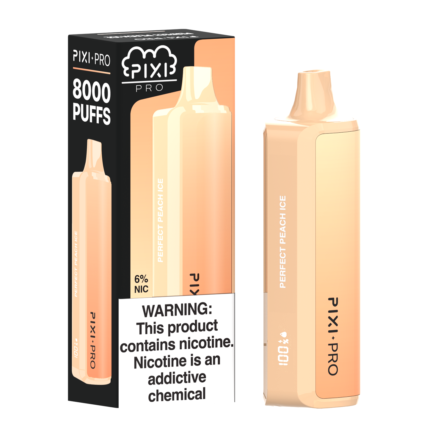 Pixi Pro Disposable | 8000 puffs | 14mL | 60Mg | MOQ 10pc | Perfect Peach Ice with packaging