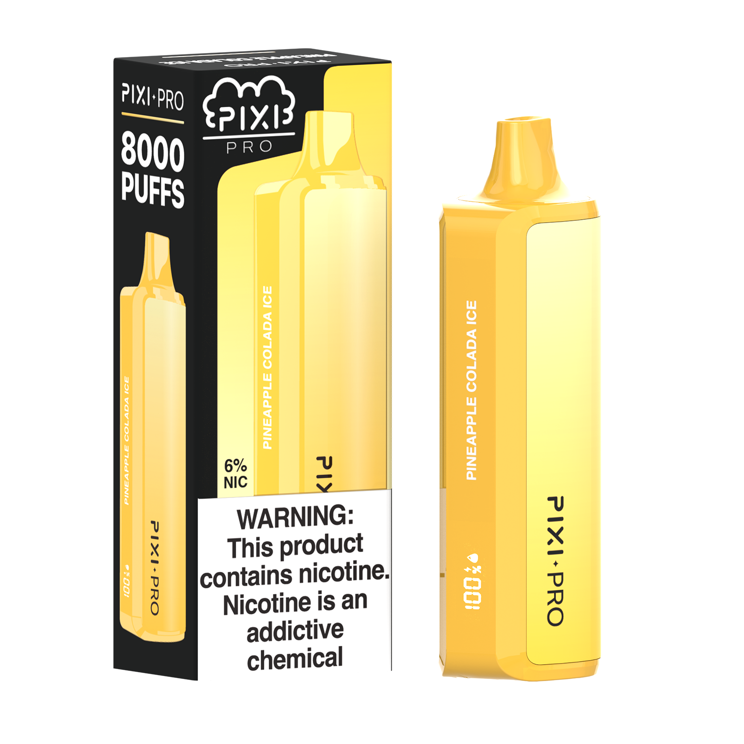 Pixi Pro Disposable | 8000 puffs | 14mL | 60Mg | MOQ 10pc | Pineapple Colada Ice with packaging