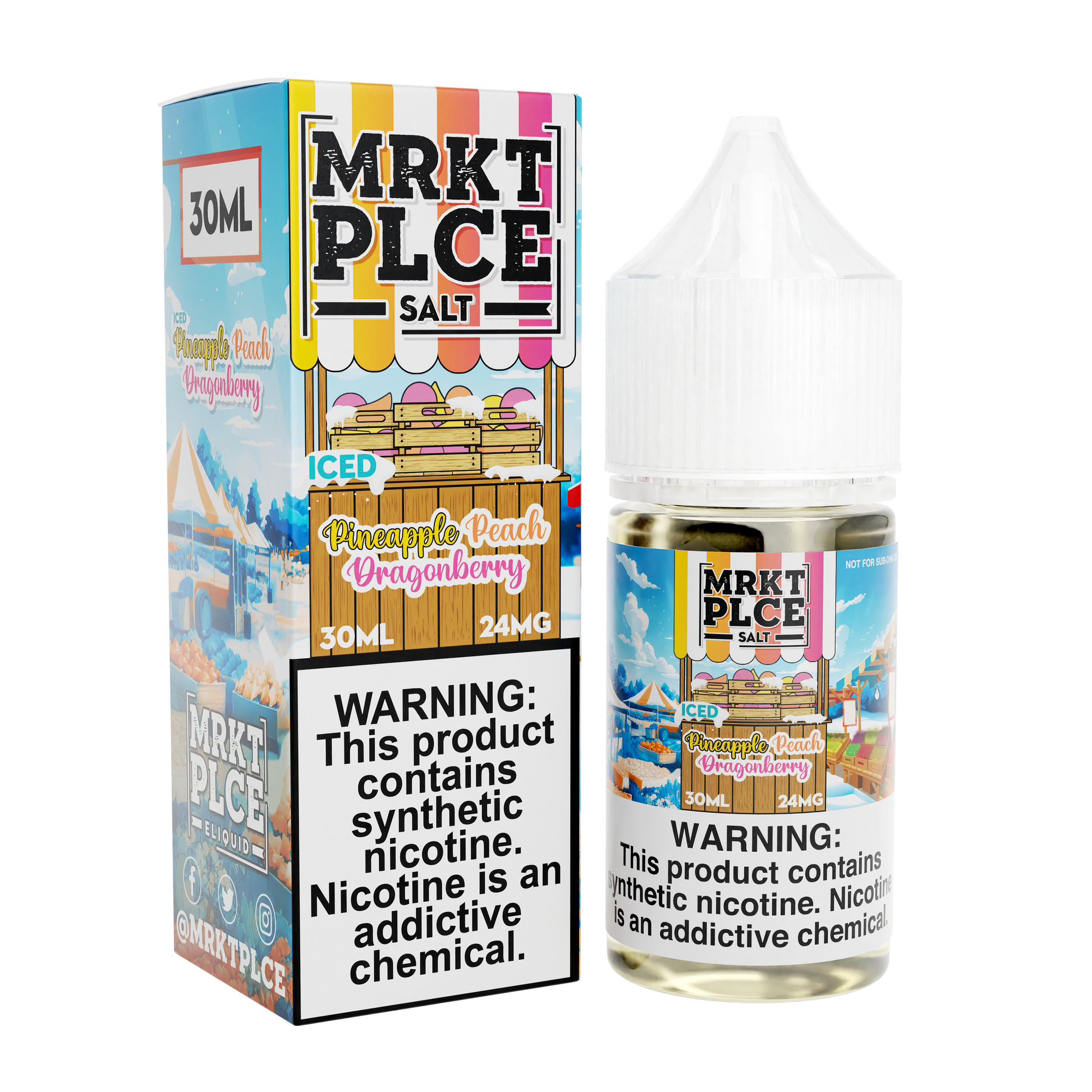 MRKT PLCE Salt Series E-Liquid 30mL (Salt Nic) | Iced Pineapple Peach Dragon Berry  with packaging