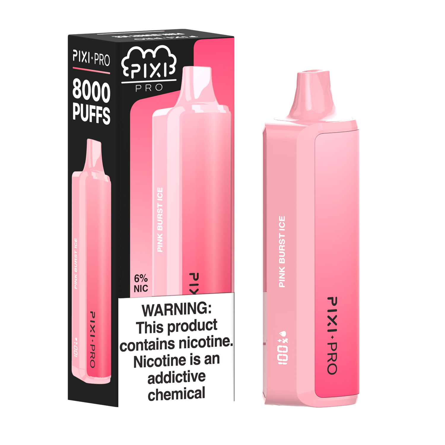 Pixi Pro Disposable | 8000 puffs | 14mL | 60Mg | MOQ 10pc | Pink Burst Ice with packaging