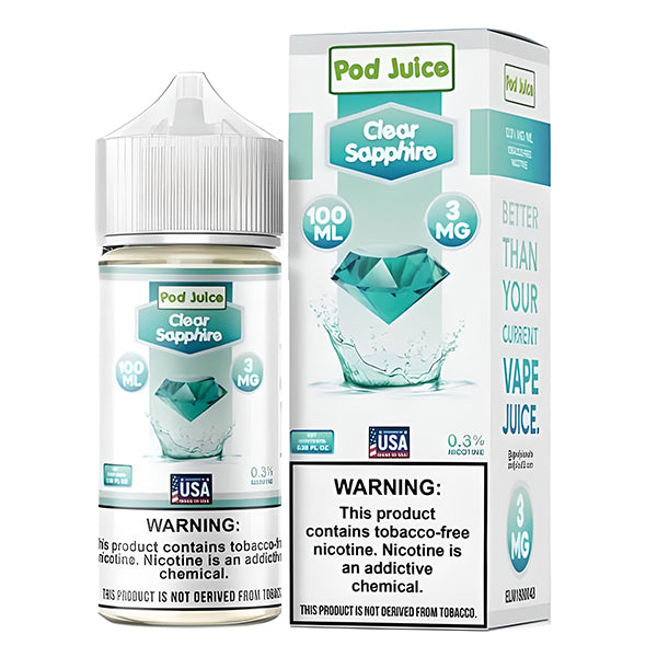 Pod Juice Series E-Liquid 100mL (Freebase) | Clear Sapphire 3mg with Packaging