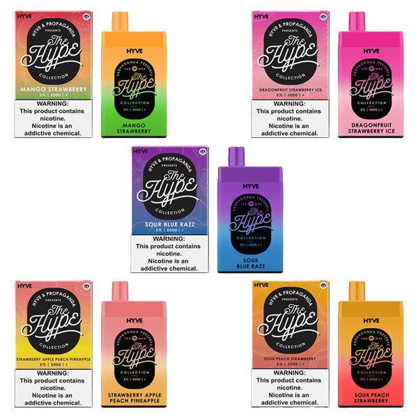 Hype Disposable 5000 Puffs 12mL 50mg | MOQ 5pc | Group Photo with Packaging