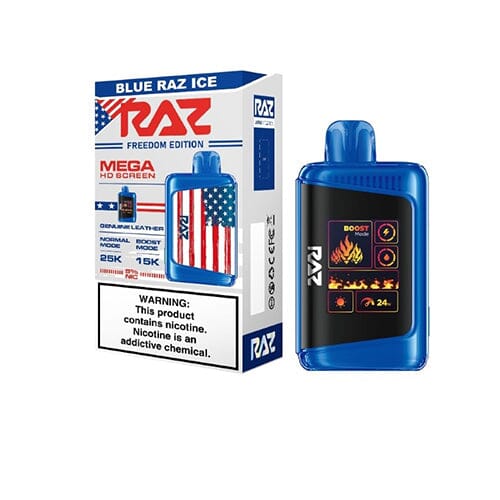 RAZ DC25000 Disposable 25000 Puffs 16mL 50mg | Blue Raz Ice Freedom Edition with Packaging