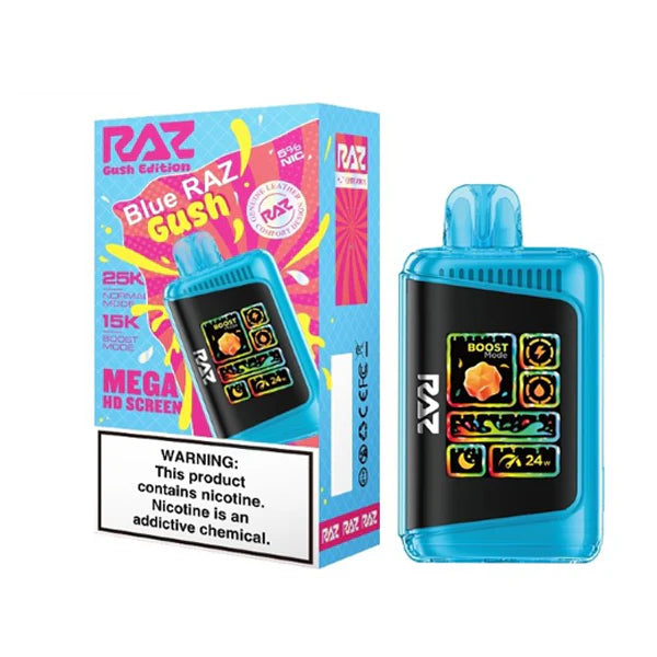 RAZ LTX Disposable | 25000 Puffs | 16mL | 50mg | MOQ 5 | Gush Edt. | Blue Raz Gush with packaging