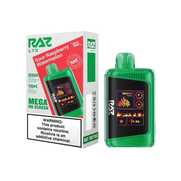 RAZ LTX Disposable | 25000 Puffs | 16mL | 50mg | MOQ 5 | Gush Edt. | Sour Raspberry Watermelon with packaging