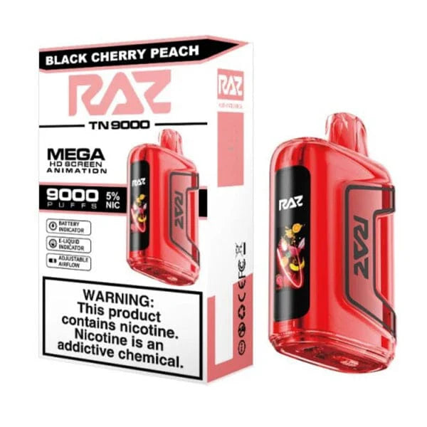 RAZ TN9000 Disposable 9000 Puffs 12mL 50mg | MOQ 5 | Black Cherry Peach with packaging