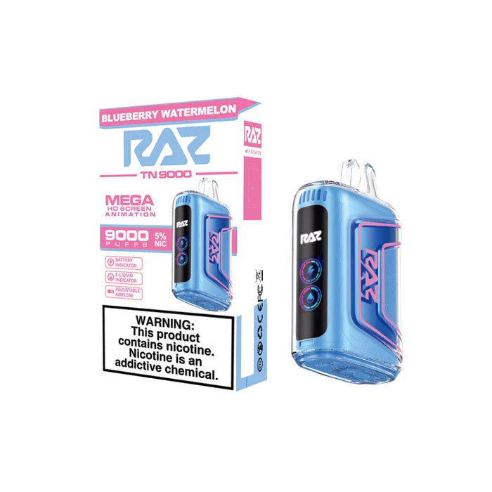 RAZ TN9000 Disposable 9000 Puffs 12mL 50mg | MOQ 5 Blueberry Watermelon with packaging