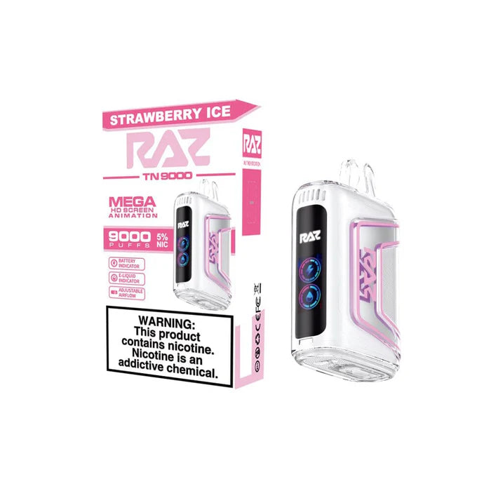 RAZ TN9000 Disposable 9000 Puffs 12mL 50mg | MOQ 5 Strawberry Ice with packaging