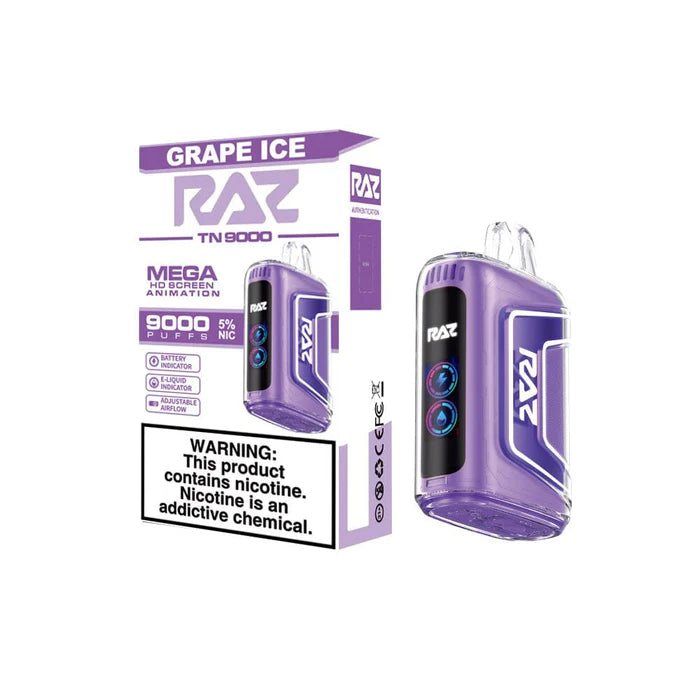 RAZ TN9000 Disposable 9000 Puffs 12mL 50mg | MOQ 5 Grape Ice with packaging