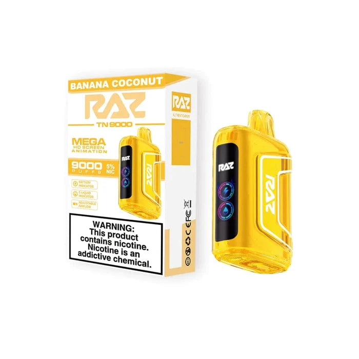 RAZ TN9000 Disposable 9000 Puffs 12mL 50mg | MOQ 5 | Banana Coconut with packaging