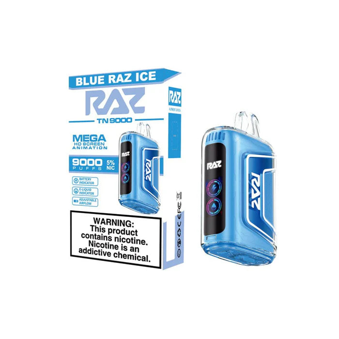 RAZ TN9000 Disposable 9000 Puffs 12mL 50mg | MOQ 5 Blue Raz Ice with packaging