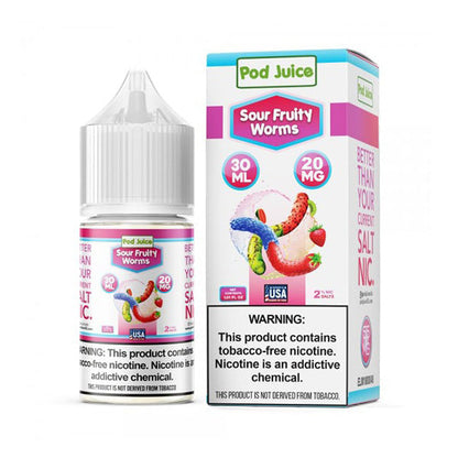 Pod Juice Salt Series E-Liquid | 30mL | 20mg | (Salt Nic) | Sour Fruity Worms with packaging