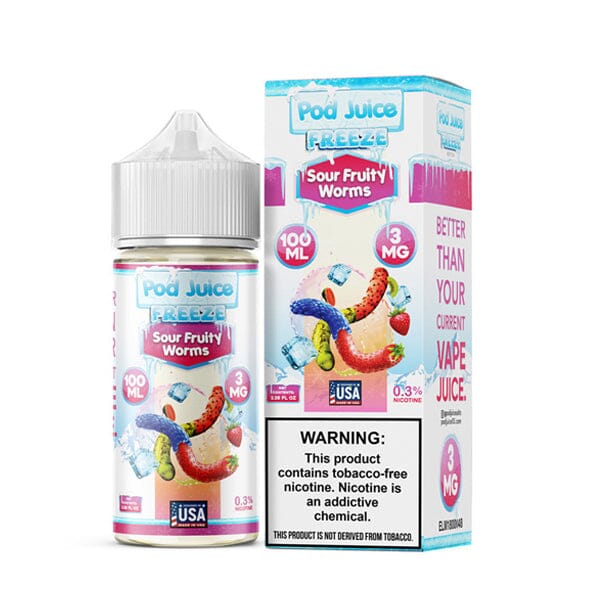 Pod Juice Series E-Liquid 100mL (Freebase) | Sour Fruity Worms Freeze 3mg with Packaging