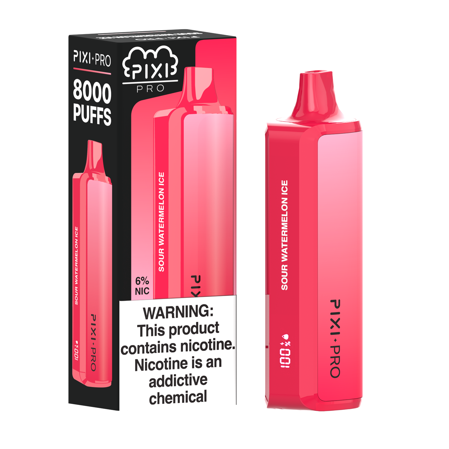 Pixi Pro Disposable | 8000 puffs | 14mL | 60Mg | MOQ 10pc | Sour Watermelon Ice with packaging
