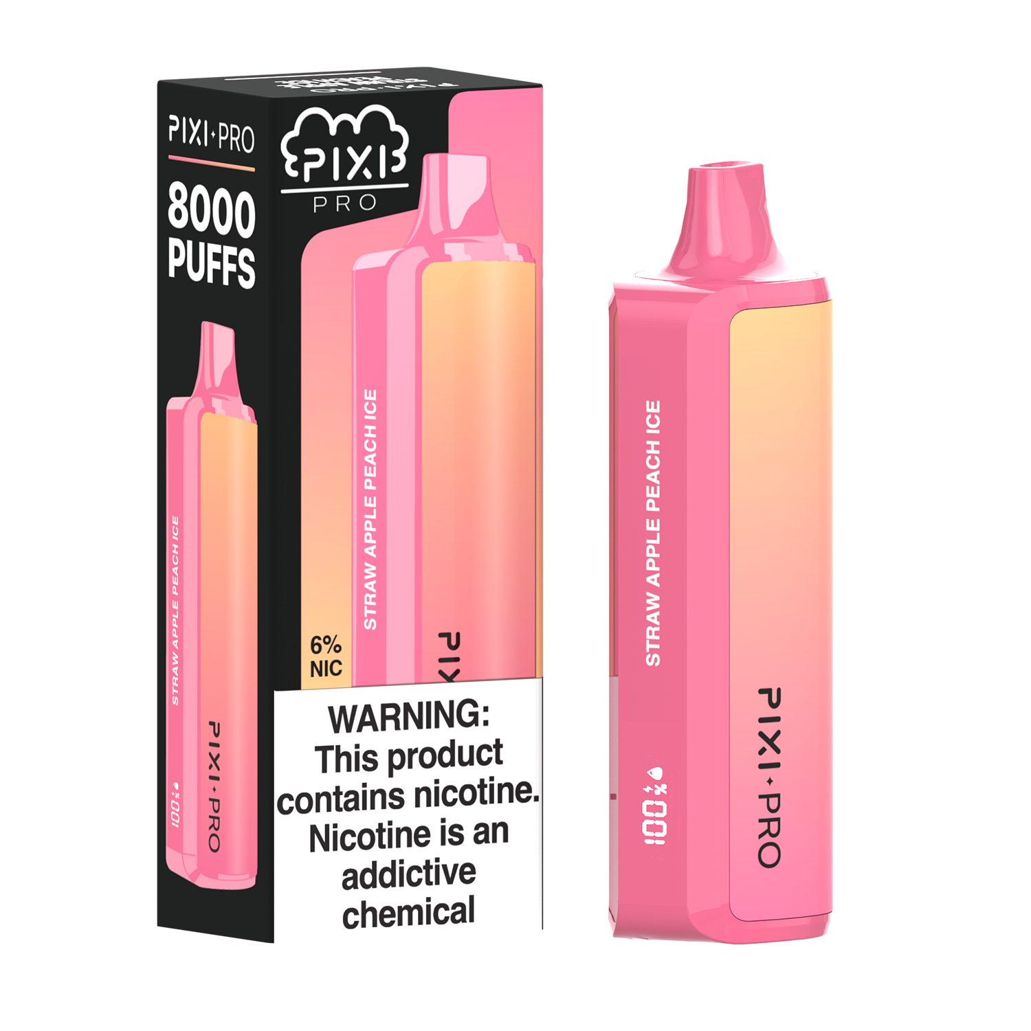 Strawberry Apple Peach Ice Pixi Pro Disposable 8000 Puffs 14mL 60mg | MOQ 10pc