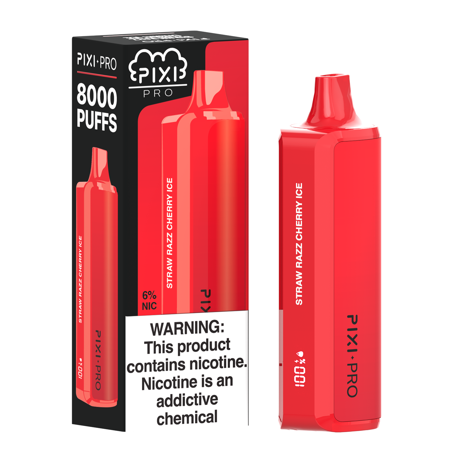 Pixi Pro Disposable | 8000 puffs | 14mL | 60Mg | MOQ 10pc | Straw Razz Cherry Ice with packaging