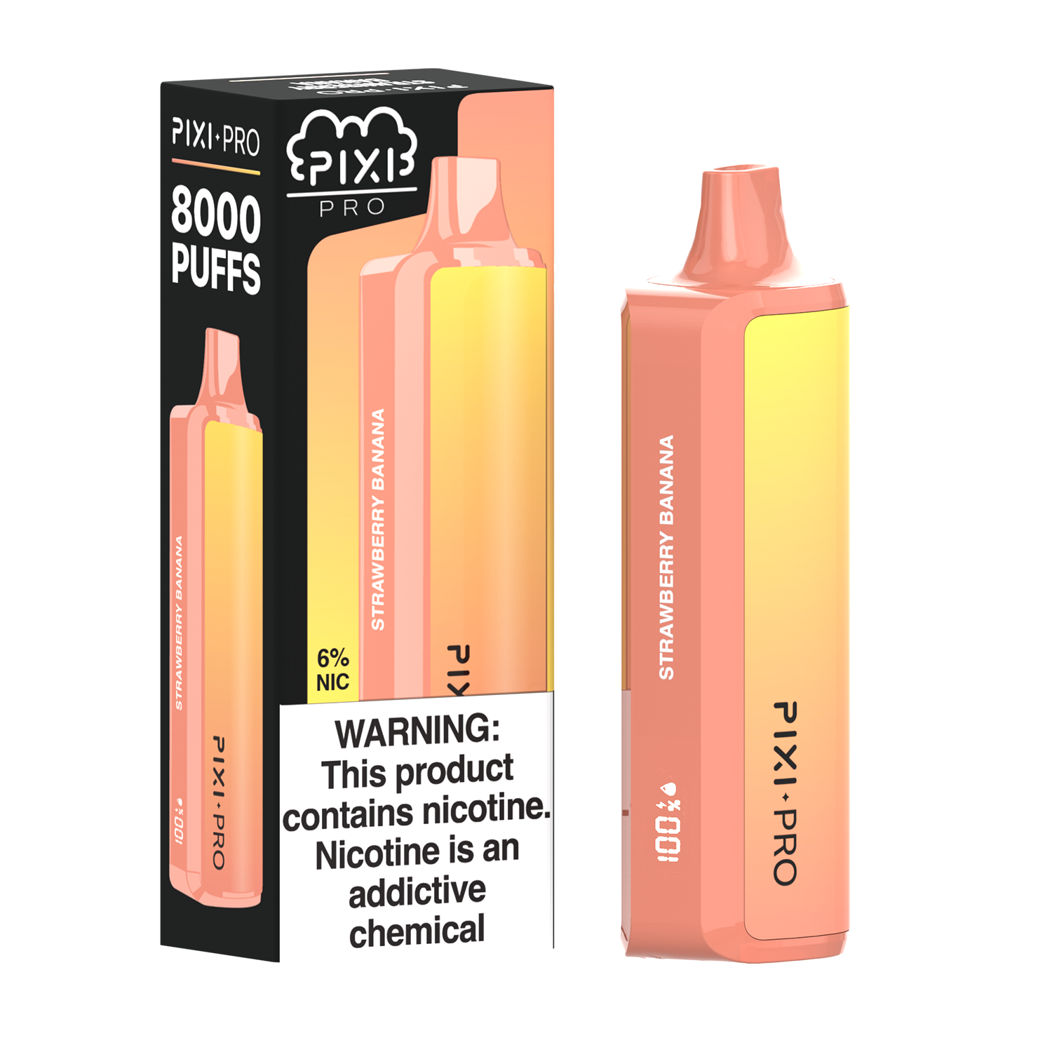Pixi Pro Disposable | 8000 puffs | 14mL | 60Mg | MOQ 10pc | Strawberry Banana with packaging