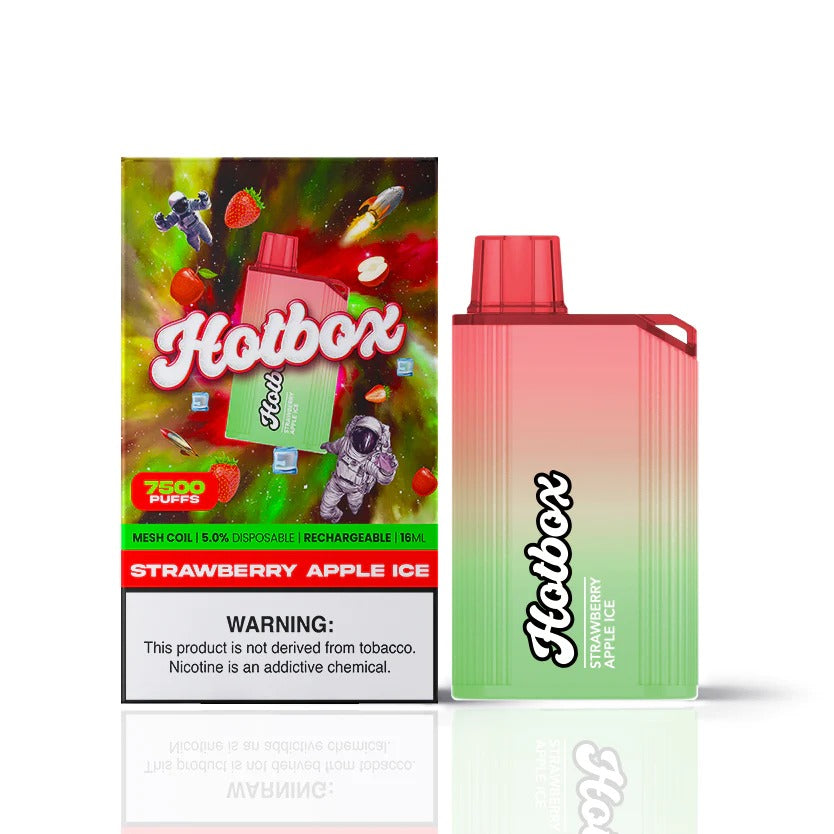 Puff HotBox Disposable 7500 puffs 16mL 50mg | MOQ 10pc | Strawberry Apple Ice with Packaging