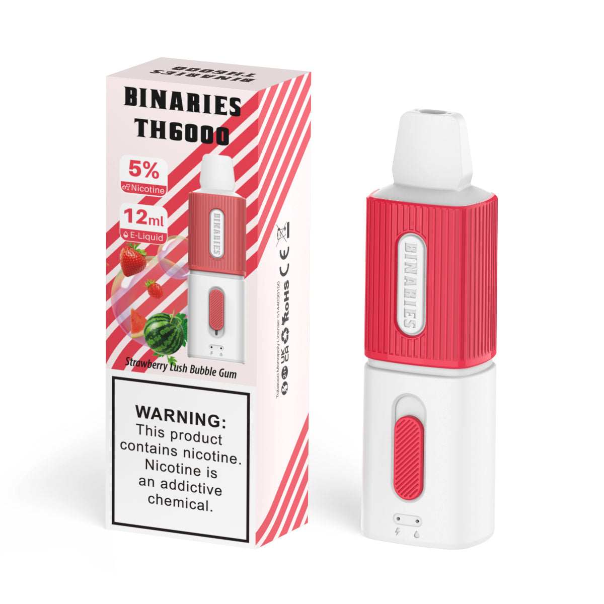 HorizonTech Binaries Cabin TH6000 Disposable | 6000 Puffs | 12mL | 50mg | MOQ 10 | Strawberry Lush Bubble Gum with Packaging 