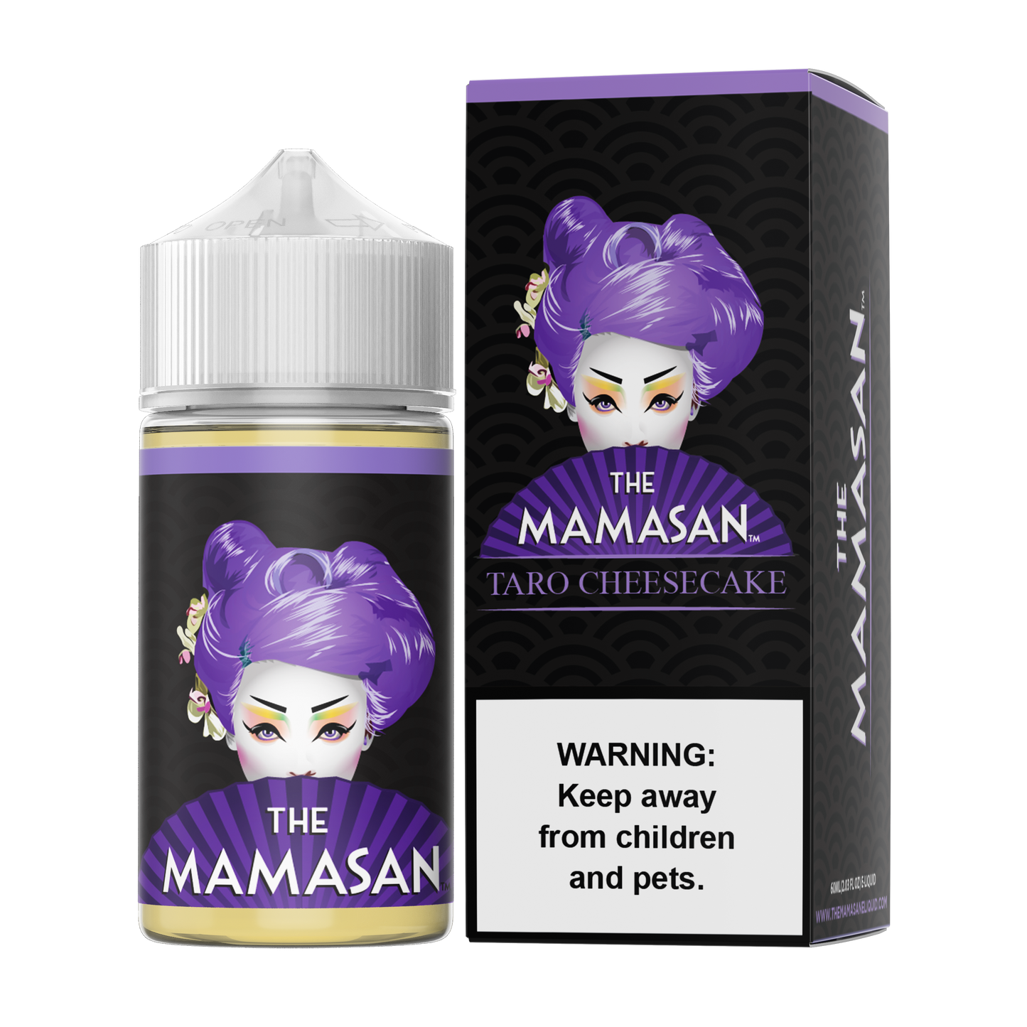 The Mamasan Series E-Liquid 60mL Taro Cheesecake with packaging