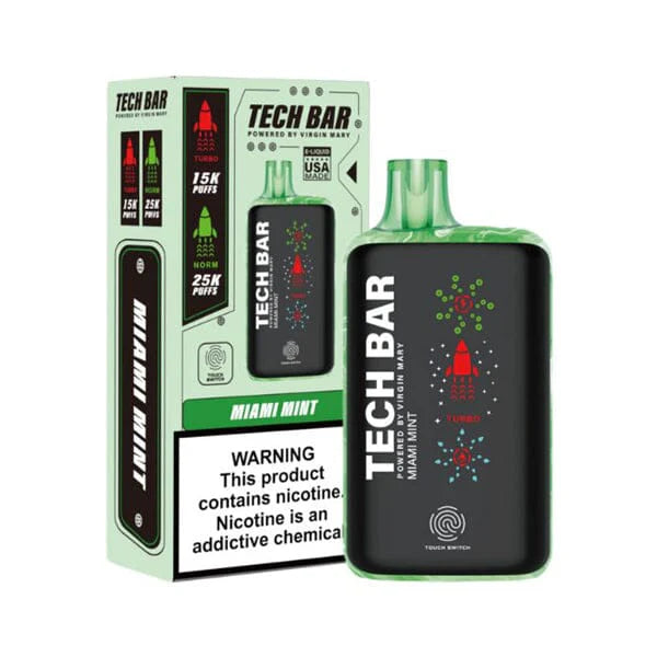 Tech Bar Disposable 25000 Puffs 25mL 50mg | MOQ 5 - Miami Mint with packaging