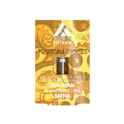 Zombi Extrax Oleo Resin THCX + PHC + THCP + THC-B + D10 + D8 Cartridge (2g) | Tropicana Cookies with Packaging