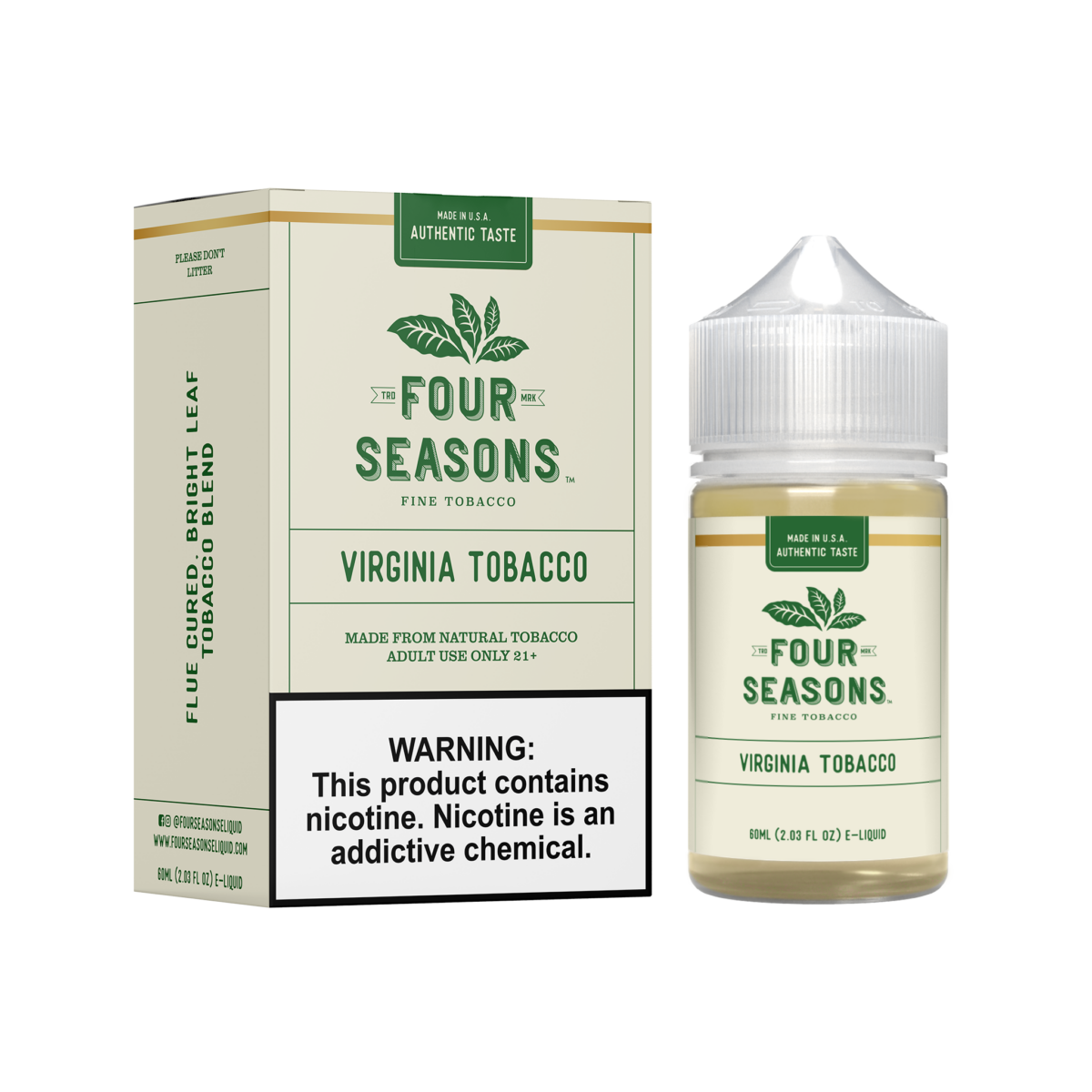 Four Seasons Series E-Liquid 60mL (Freebase)|  Virginia Tobacco with packaging