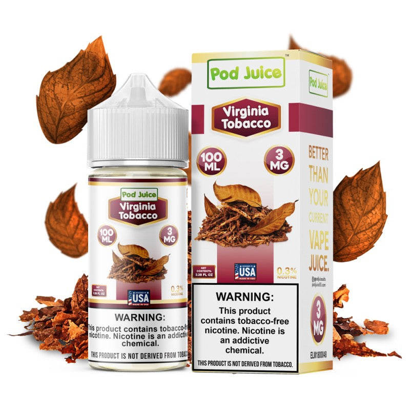 Pod Juice Series E-Liquid 100mL (Freebase) | Virginia Tobacco with Packaging