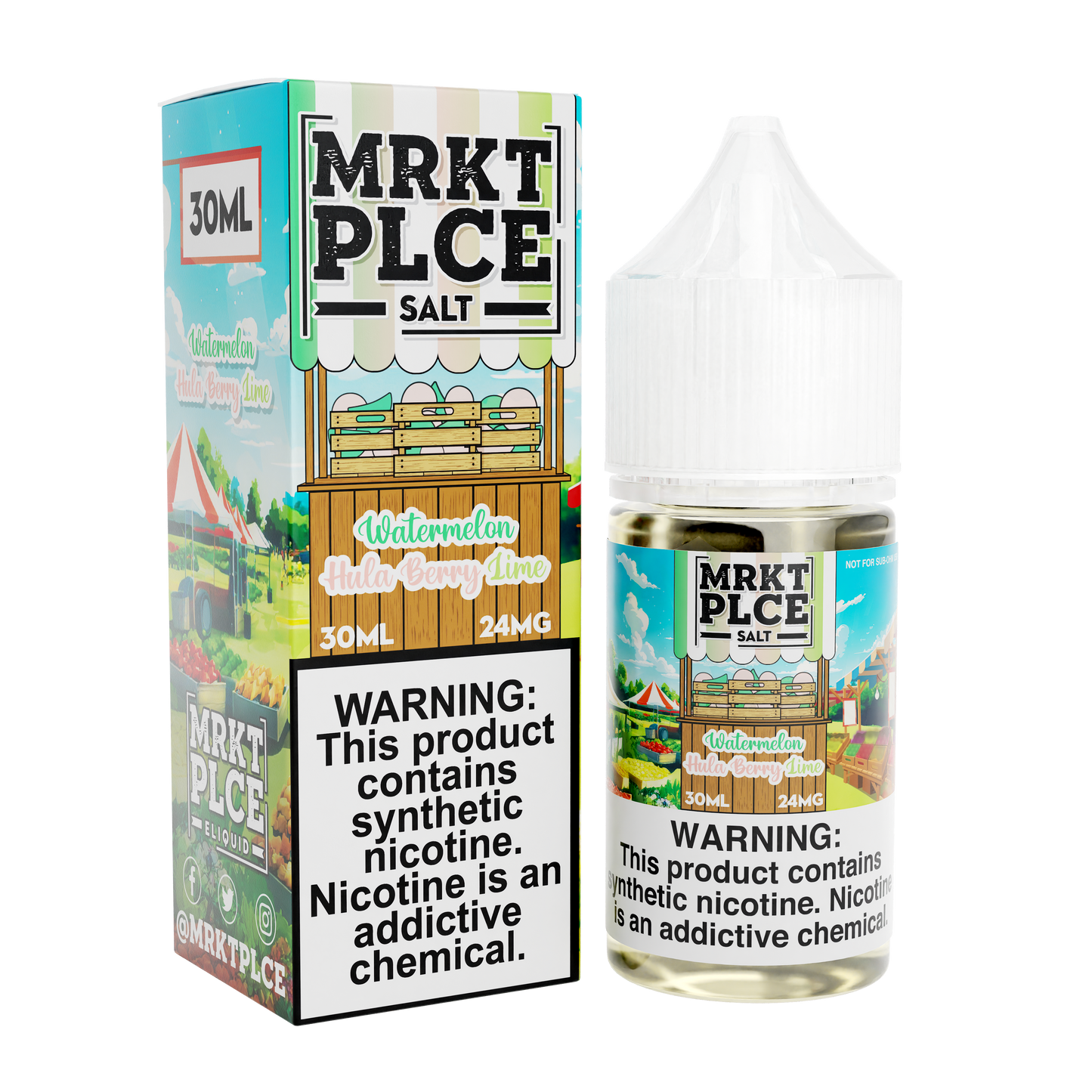 MRKT PLCE Salt Series E-Liquid 30mL (Salt Nic) | Watermelon Hulaberry Lime with packaging