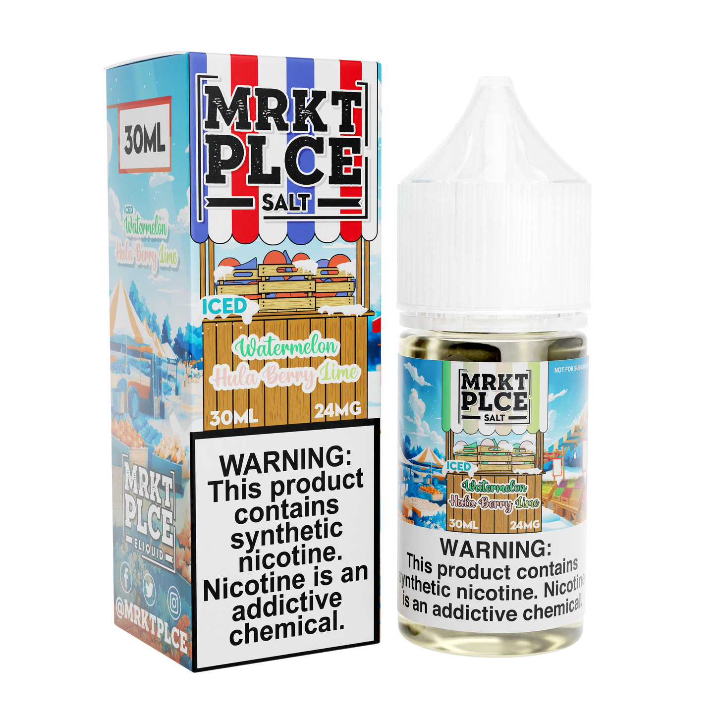 MRKT PLCE Salt Series E-Liquid 30mL (Salt Nic) | Iced Watermelon Hulaberry Lime with packaging