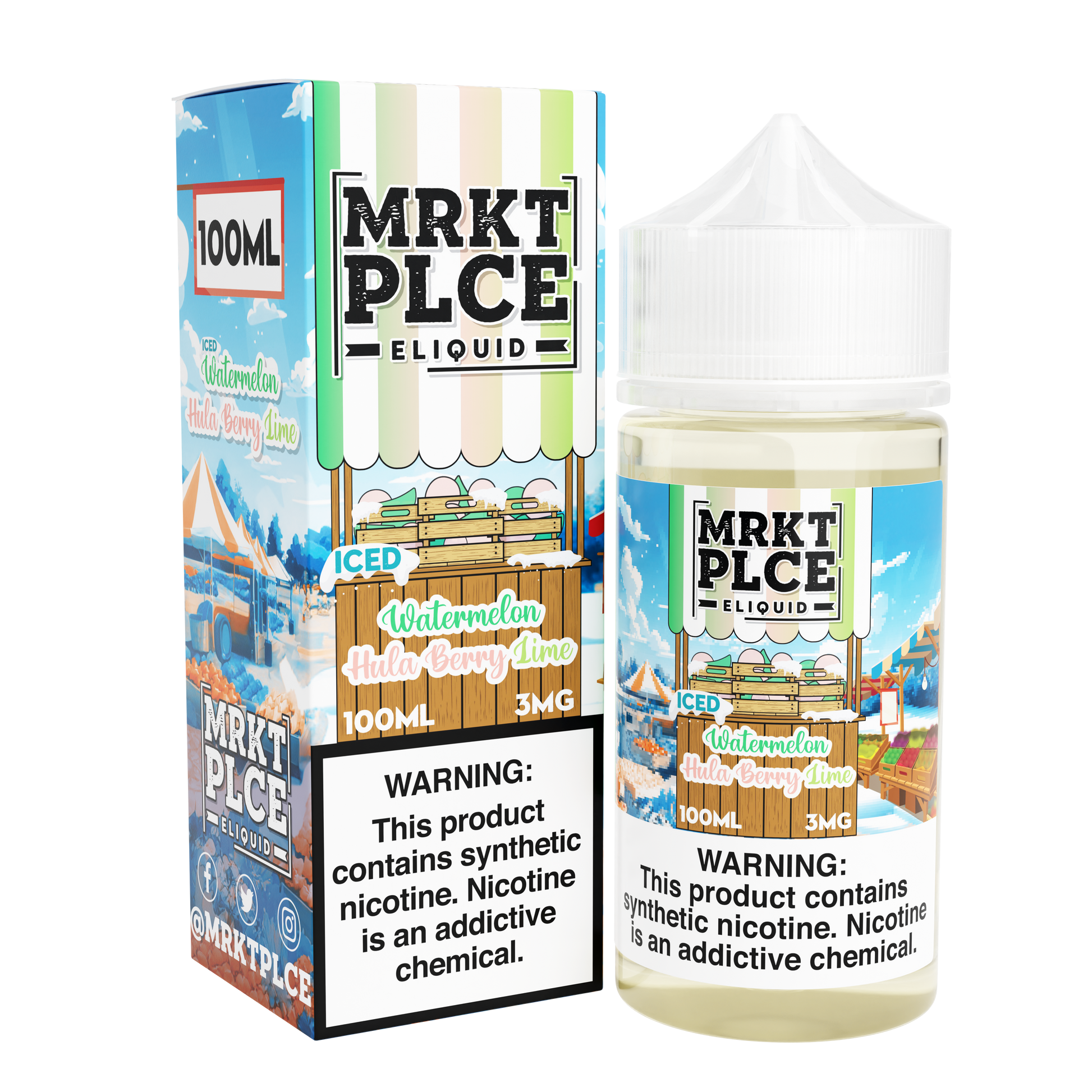 MRKT PLCE Series E-Liquid 100mL (Freebase) | Iced Watermelon Hulaberry Lime with packaging