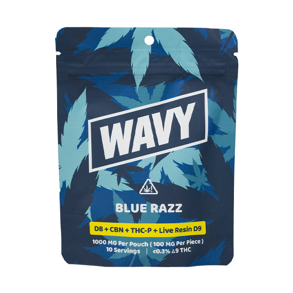 Wavy D8 + CBN + THCP + LR D9 Gummies (1000mg 10ct Pouch) | Blue Razz with Packaging