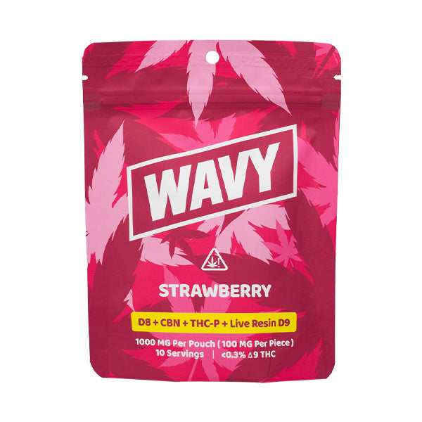 Wavy D8 + CBN + THCP + LR D9 Gummies (1000mg 10ct Pouch) | Strawberry with Packaging