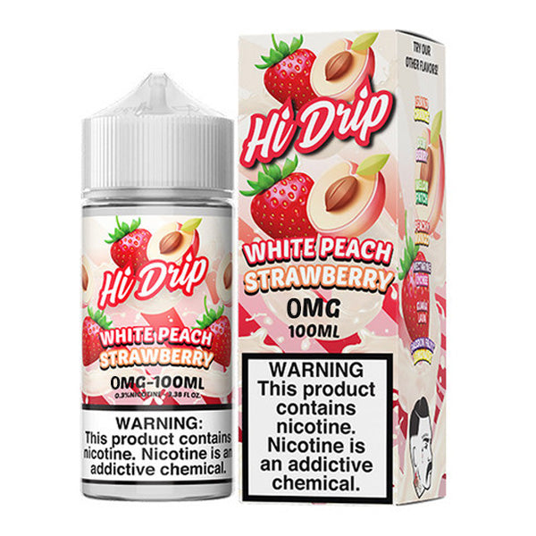 Hi-Drip Series E-Liquid 100mL (Freebase | 0mg | White Peach Strawberry with packaging