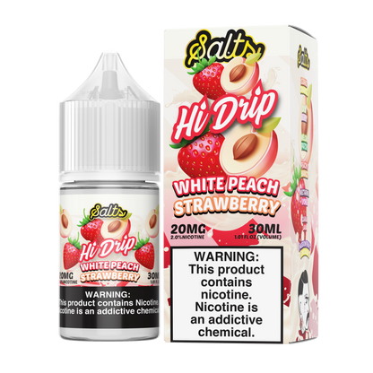 Hi-Drip Salt Series E-Liquid | 30mL | 20mg | (Salt Nic) | White Peach Strawberry with packaging